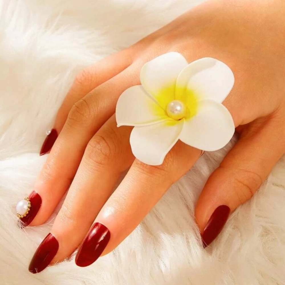 🎀 Beautiful faux pearl plumeria floral flower ring 🎀